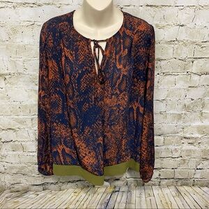 CAbi Style #101 Border Wrap Snake Print Tie Blouse